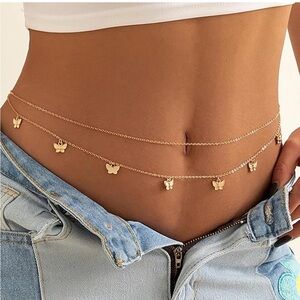 2 Gold Belly Body Chain/belt with Butterfly Charms
